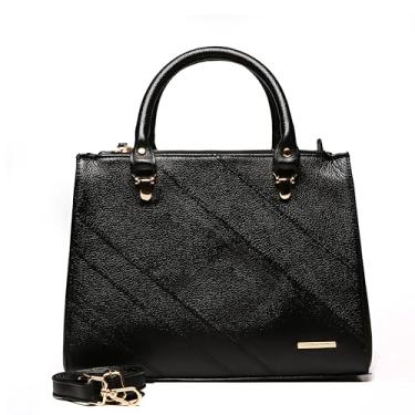 Imagem de Bolsa Feminina Tote Média Transversal Divisórias Couro SIfra (PRETO)