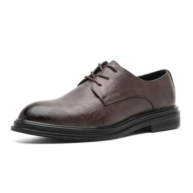 Imagem de Sapato social masculino de bico fino para negócios, estilo britânico, estampado, vintage, sola grossa, moderno, sapatos de casamento, Marrom, 41
