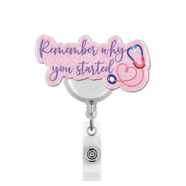 Imagem de Carretel de crachá de enfermeira engraçado, retrátil, suporte rosa para crachá de identificação com clipe jacaré para enfermeira de UTI, estudante de enfermagem, trabalhador médico, professor