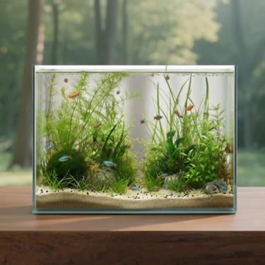 Imagem de Cubo de aquário de vidro de 3 galões, aquário pequeno para peixes Betta Goldfish Caracóis camarão, plantio aquático, fácil de manter, design ultra claro sem aro para espaços pequenos de mesa