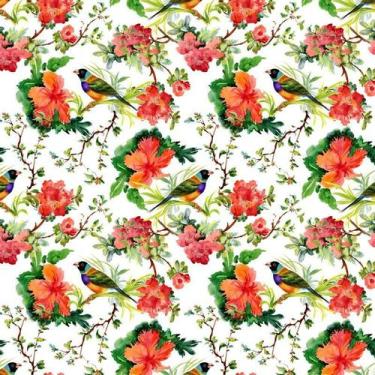 Imagem de Papel De Parede Flores Vermelhas E Passarinho Adesivo Sala - LRP