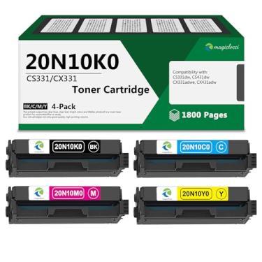 Imagem de magiclocci Cartuchos de toner 20N10 (pacote com 4, BK/C/M/Y) compatíveis com conjunto de cartuchos de toner 20N10K0, 20N10C0, 20N10M0, 20N10Y0 para impressora Lexmark CS331, CS431, CX331, CX431 |