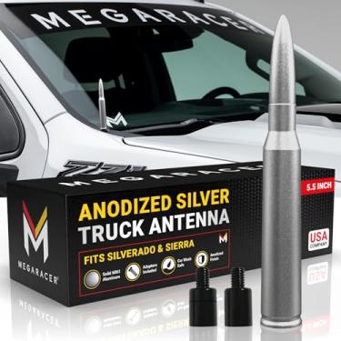 Imagem de Antena de prata anodizada para Chevy Silverado e GMC Sierra 1500 2500 3500 (1999-2025) – Alumínio de tarugo resistente, resistente a UV e lascas, seguro para lavagem de carro, substituição curta