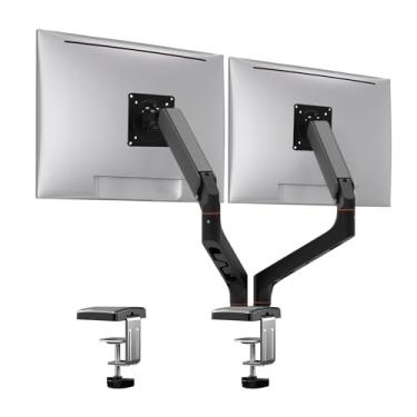 Imagem de Suporte Duplo para Monitores 13-32 Polegadas com Pistão a Gás, Articulado 360° - Ajuste de Altura, Inclinação e Rotação, VESA 75/100mm, Organizador de Cabos, Suporte Mesa/Perfurado​​
