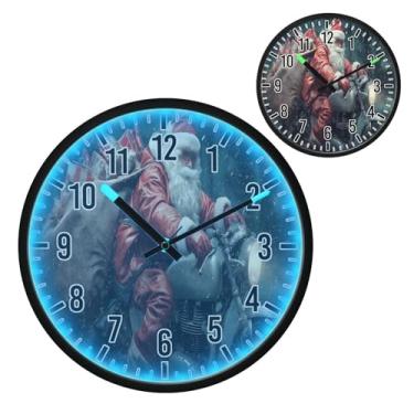 Imagem de Blueangle Relógio de parede LED que brilha no escuro e ativado por voz, silencioso, Papai Noel de 30 cm andando de motocicleta, funciona a bateria para decoração de quarto e sala de estar (537)