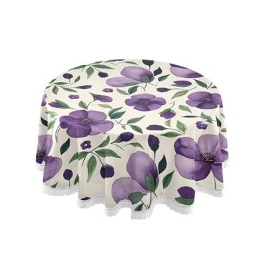 Imagem de SEHANY Elegante toalha de mesa redonda com flores roxas, 152 cm, tecido lavável sem rugas, toalha de mesa redonda com renda decorativa para restaurante, casamento, acampamento, festa Fiesta Cinco de