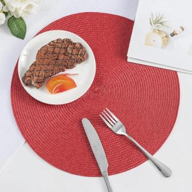 Imagem de 1 pç porta-copos tapetes de tecido redondo, tapetes de mesa, jogo americano estilo ocidental, tigela à prova de óleo, isolamento térmico (vermelho)