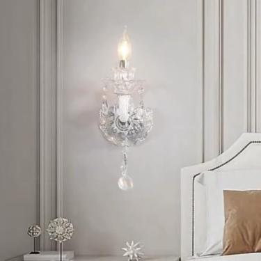 Imagem de Luminária de cabeceira de quarto de luxo em estilo francês, luminária de parede de cristal de luxo, luminária de parede moderna e sofisticada para sala de estar (uma lâmpada)