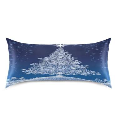 Imagem de Blueangle Capa de almofada de cetim de árvore de Natal com flocos de neve para cabelo e pele, tamanho king size (50,8 x 101,6 cm) - Capas de almofada de cetim refrescantes com fecho de envelope (328)