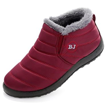 Imagem de Botas de neve femininas Cattle Shop, botas de inverno forradas com pele, antiderrapantes, antiderrapantes, botas de cano curto e impermeáveis, sapatos confortáveis e quentes, Winered, 9 Women/7.5 Men