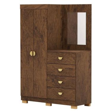 Imagem de Cômoda Guarda-roupa Com 4 Gavetas E 5 Prateleiras Com Espelho Cristine Imbuia