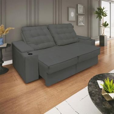Imagem de Sofá Retratil Reclinavel 3 Lugares 2,30m Porta Copo USB Cinza