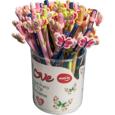 Imagem de Lápis Preto Sextavado Decorado Love Borboletas com Borracha TOP - Pote