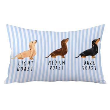 Imagem de Yhtrg Capas de travesseiro Dachshund 30 x 50, listras azuis Dachshund presentes de decoração de Natal para mulheres e homens, presentes doxie, humorístico, leve, médio, torra escura, decoração para