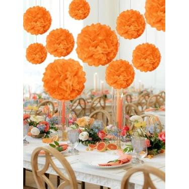 Imagem de 12 peças de bolas de flores de papel laranja ornamentos decorativos para fundo de festa, Natal, dia dos namorados, ano novo, casamento, decoração de festival de aniversário