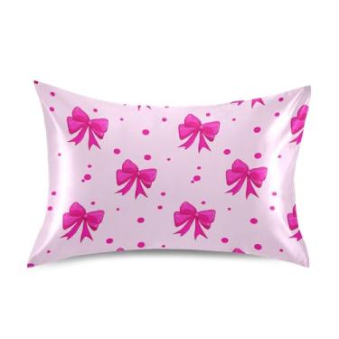 Imagem de SEHANY Capas de almofada de seda com laço rosa para cabelo e pele, capas de almofada de cetim respiráveis macias e refrescantes com fecho de envelope, tamanho king (51 x 66 cm)