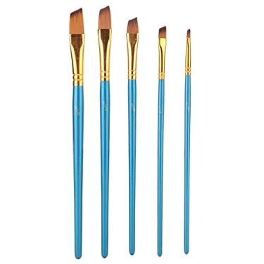 Imagem de Conjunto de pincéis de pintura 5 peças pincéis de desenho de cabelo de nylon azul ferramentas de arte profissional para pintura de guache em aquarela crianças adultos artistas (testa oblíqua)