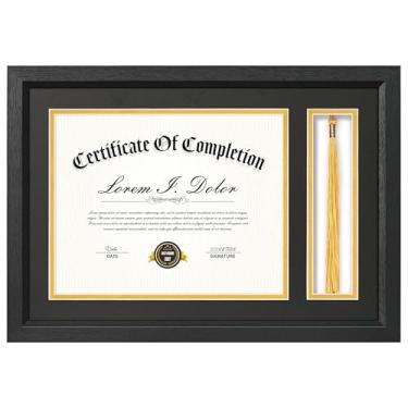 Imagem de Decobility Moldura de diploma de 28 x 40 cm com suporte de borla, visor de 21 x 28 cm de certificado e borla de lembrança de formatura, moldura de graduação de grão de madeira preta com vidro real e