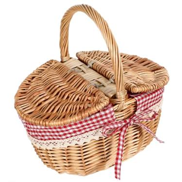 Imagem de Toyvian Cesta de Piquenique Trançada, Cesta de Madeira Com Tampa Bipartida, Prática E Portátil, Feita de Vime, Com Tampa E Alça, Ideal para Páscoa, Dia Namorados, Piqueniques Ao Ar Livre,