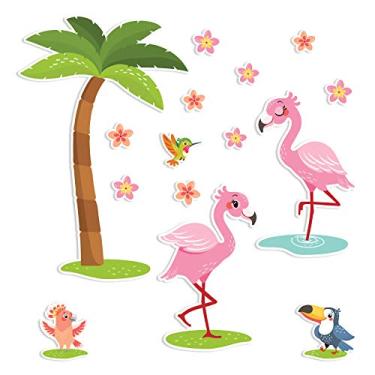 Imagem de Adesivo de Parede Flamingos e Flores para Quarto de Menina