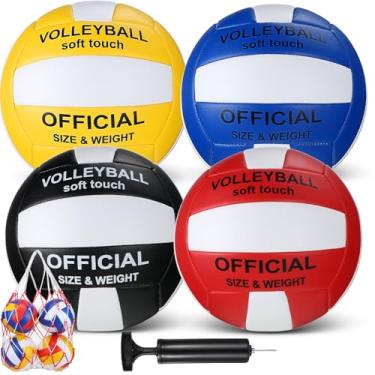 Imagem de Libima 4 bolas de vôlei oficiais tamanho 5 com bomba e bolsa de rede, bolas de vôlei macias à prova d'água para adultos iniciantes treinamento interno ao ar livre praia piscina quintal academia (cor