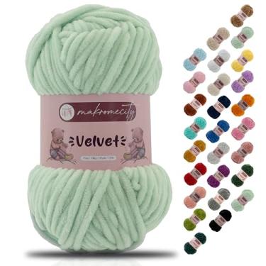 Imagem de Makromecity Fio de veludo 100 g (3,5 oz) / 120 m (132 jardas) fio de chenille premium 100% poliéster, ultra macio, antibolinhas, lavável na máquina, 30 cores para tricô e crochê (menta, 1 novelo)