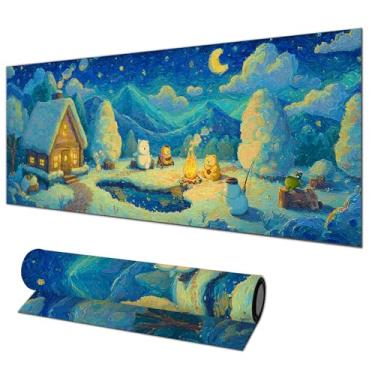 Imagem de HOMETITUTE Tapete de mouse GG 81,5 x 29 cm, mouse pad de diatomita, teclado grande, acessórios de mesa para casa e escritório, com cabine de inverno, céu estrelado, urso, fogueira, arte