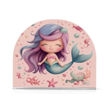 Imagem de Wassud Porta-guardanapos de acrílico de sereia de desenho fofo, dispensador de guardanapo de papel moderno em forma de U para mesa, cozinha, sala de jantar, bancada 1 peça (comporta 50-60 guardanapos)
