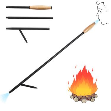 Imagem de Permade Pôquer de fogo para fogueira ao ar livre, pôquer de fogueira de ferro extralongo de 96 cm, pôquer de lareira montada em 3 partes com puxão de ventilador e cabo de madeira para fogão a lenha