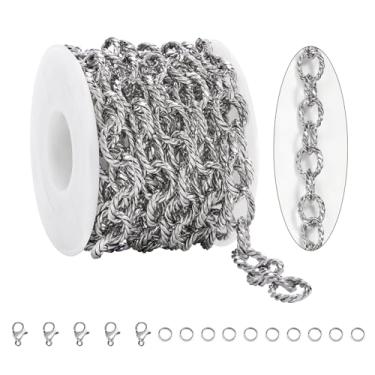 Imagem de KYUNHOO Corrente circular grossa de 2 metros para fabricação de joias, elos ovais torcidos de prata no carretel, corrente de joias de aço inoxidável para homens e mulheres, artesanato faça você mesmo