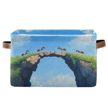 Imagem de Wassud Cesto de armazenamento dobrável de lona formigas com alças, cesta organizadora dobrável para armário, banheiro e decoração de casa, 1 pacote