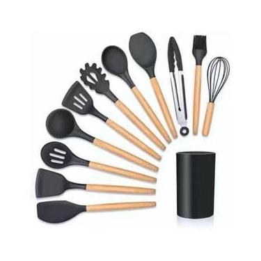 Imagem de Utensilios para Cozinha Conjunto 12 Peças - Espatula de Silicone e Colher de Silicone para Cozinha, Cabo de Madeira, Adaptável a Panelas Antiaderentes, Ideal para Uso Doméstico
