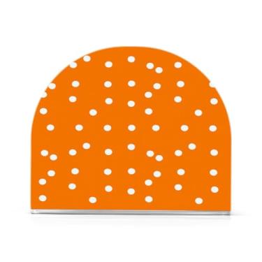 Imagem de xigua Bolinhas brancas com fundo laranja suporte de guardanapo acrílico, porta-guardanapos para mesas cozinha restaurante decoração de casa, suporte decorativo moderno para guardanapos de coquetel de