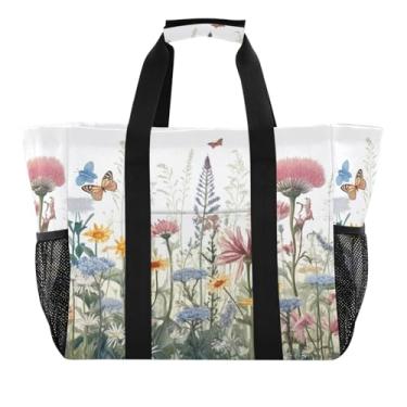 Imagem de Wassud Sacolas de compras reutilizáveis com arbustos coloridos grande bolsa de lona impermeável organizador de viagem para praia, piquenique, lavanderia