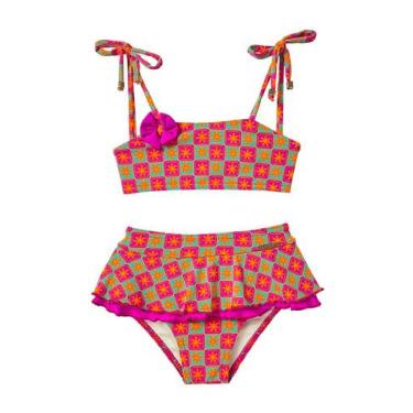 Imagem de Biquíni Infantil Com Babado Duplo e Laço - Metida Moça, 08, Geométrico