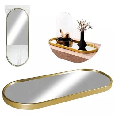 Imagem de Bandeja Espelhada Banheiro Lavabo Bandeja Decorativa Multiuso (Oval Lisa Dourada 30x12cm)
