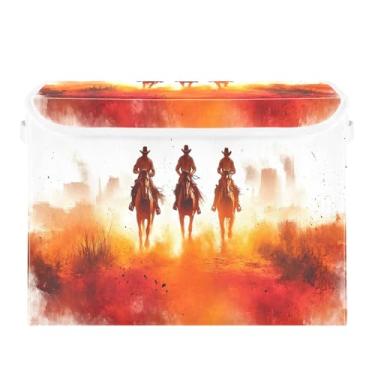 Imagem de CEBUGI Caixotes de armazenamento com tampas, caixa de armazenamento de tecido dobrável, caixas organizadoras de cubo Cowboys para prateleiras de armário de casa e quarto, 40 x 30 x 30 cm