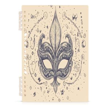 Imagem de Burbuja Caderno de máscara retrô de carnaval, papel pautado universitário A5 com 60 folhas, caderno de anotações para diário, escritório, 1 pacote