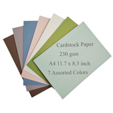 Imagem de KYMY Papel cartolina colorido, 35 folhas A4 pesado 230 g/m2 / 38 kg de espessura, cartolina de impressão dupla face de 7 cores sortidas para artesanato, confecção de cartões, convites, álbuns de