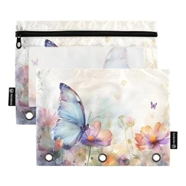 Imagem de CEBUGI 3 bolsas de lápis com zíper e janela transparente, 2 pacotes de estojo para exames de sala de aula (borboleta)