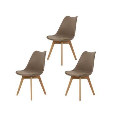 Imagem de Conjunto 3 Cadeiras Estofadas De Jantar Cozinha Saarinen Leda Wood Design Nude