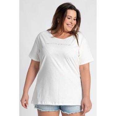Imagem de T-shirt Feminina Plus Size Malha Algodão Estampada "Happiness looks gorgeous on you" - Serena