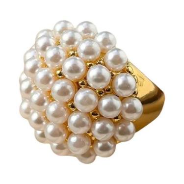 Imagem de Anel Aberto Elegante Feminino Com Pérolas Imitadas Para Estilo Diário 