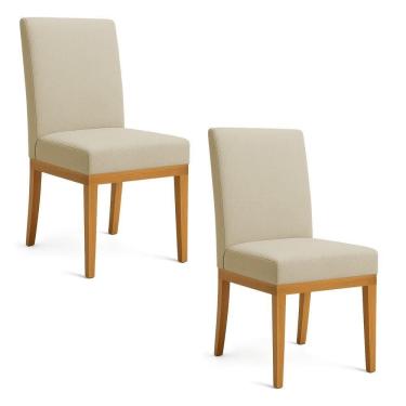 Imagem de Kit 2 Cadeiras De Jantar Brisa Linho Dourado Base De Madeira - Pallazio