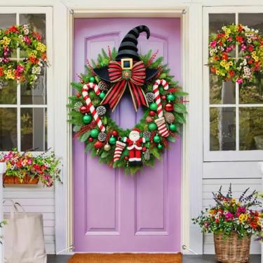 Imagem de BlissYard Capa de porta de Natal, chapéu de bruxa divertido, pernas de elfo, guirlanda de bengala de Papai Noel, faixa de porta de Natal, pano de fundo de foto divertida, tecido de poliéster 89 x 189