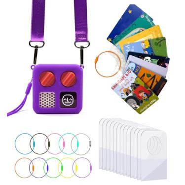 Imagem de Capa de silicone para Yoto Mini e porta-cartões para Yoto Cards, jaqueta protetora de silicone Adventure com alça de ombro, 200 abas 10 laços, bolsa de viagem infantil, acessórios Yoto, roxo uva