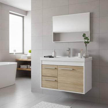 Imagem de Kit Armário para Banheiro 60cm MDF com Cuba + Espelheira - Potenza Berlin