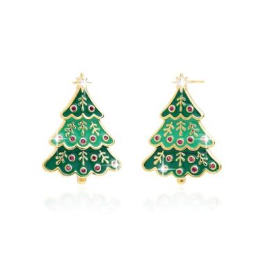 Imagem de Sonateomber Brincos pendentes de árvore de Natal para mulheres, brincos de Natal delicados fofos de Natal esmaltados dourados brincos de Papai Noel, acessórios de roupa de festa, fantasias, joias para
