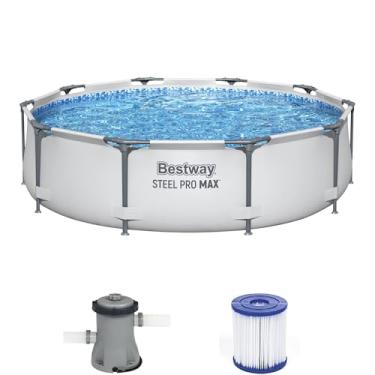 Imagem de Bestway 56407 Steel Pro acima do solo, 3 m x 76 cm | Conjunto de moldura de piscina com bomba de filtro