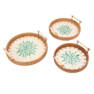 Imagem de GLOGLOW Bandeja Redonda de Vime Com Alças, Cesta Tecida de Videira de Outono Feita à Mão para Cozinha, Mesa de Jantar, Sala de Estar, Alça Dupla, Peça Central Decorativa para Lanches, Frutas, café